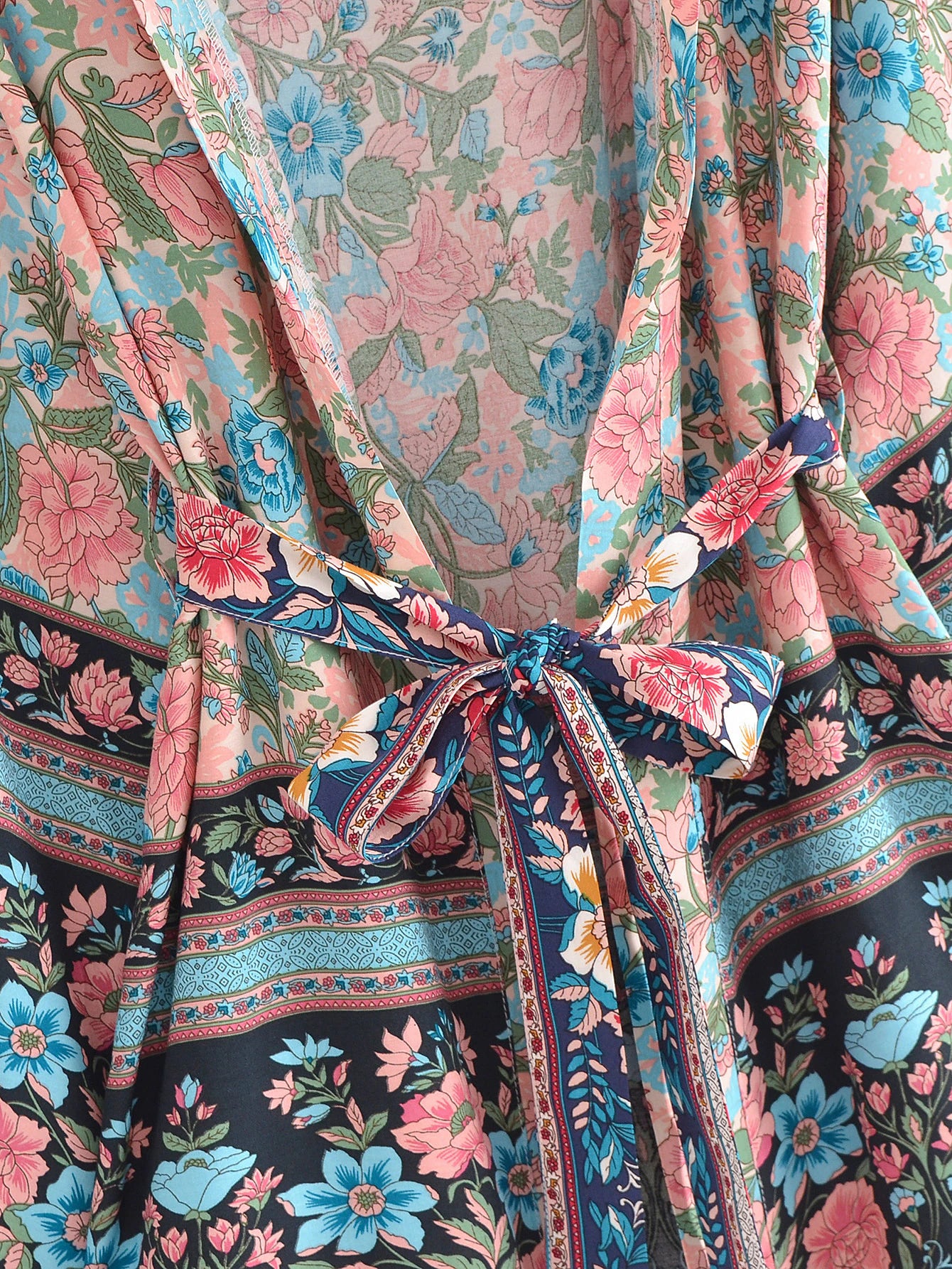 Sapphire Pink Boho Floral Print Short Robe