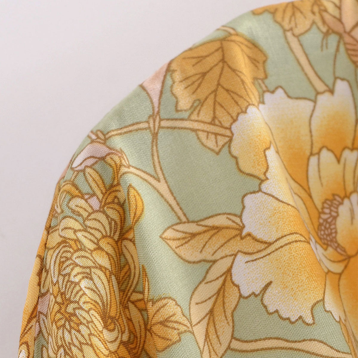 Mystic Green Butterfly Boho Floral Print Short Robe