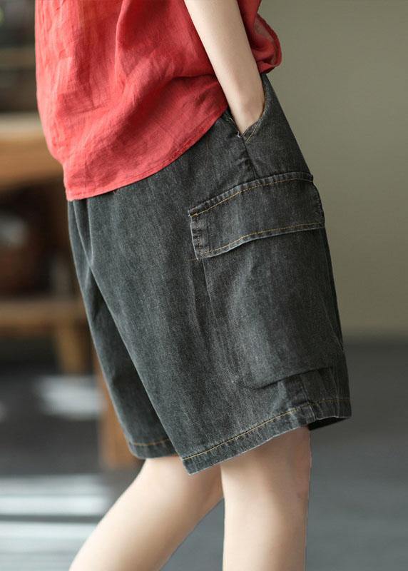 Simple Black Pockets Wide Leg Summer Denim Hot Pants