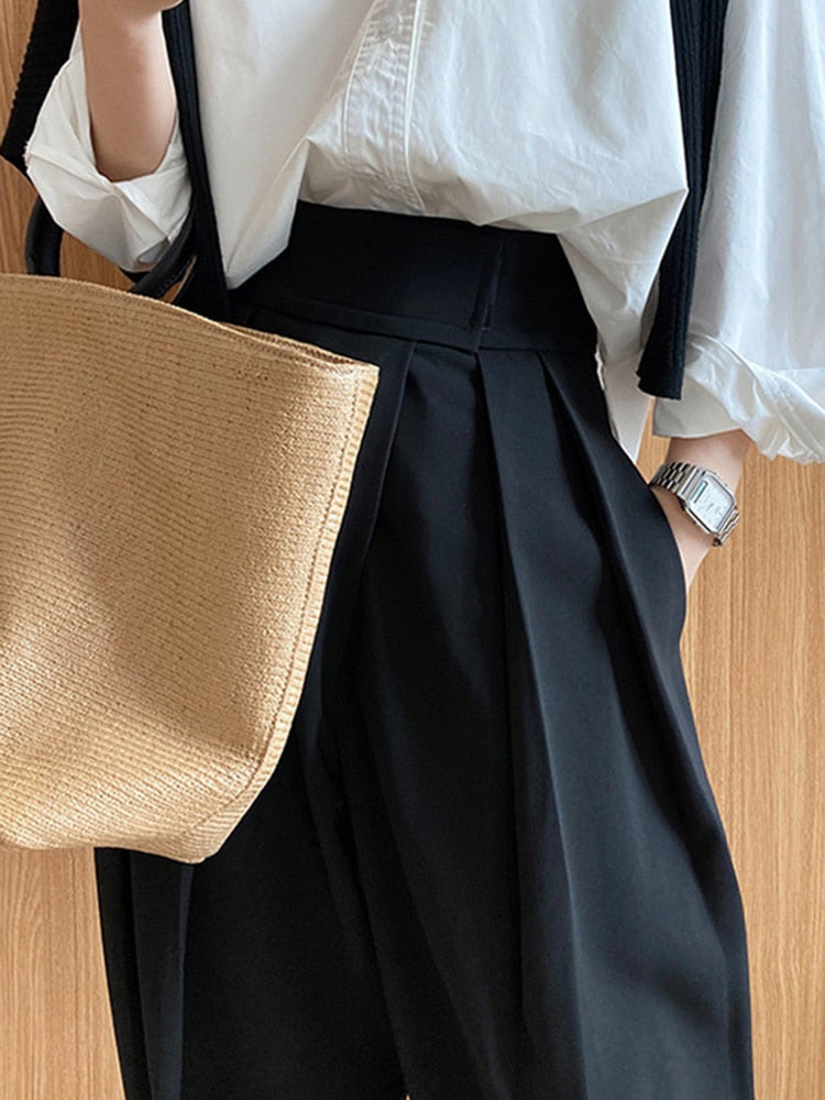 Elegant High End Pleated Wide Leg Trousers