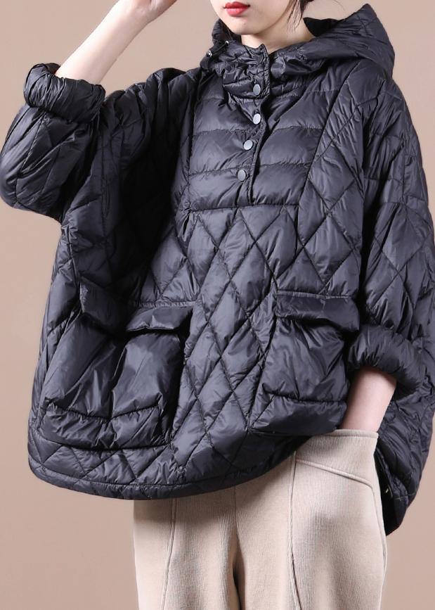 2022 Loose Fitting Winter Puffer Jacket Hooded Black Down Coat