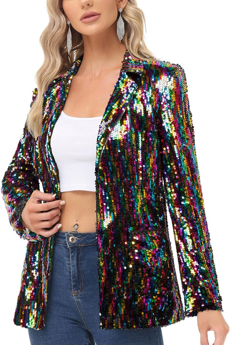 Sparkly Cardigan Coat with Pocket