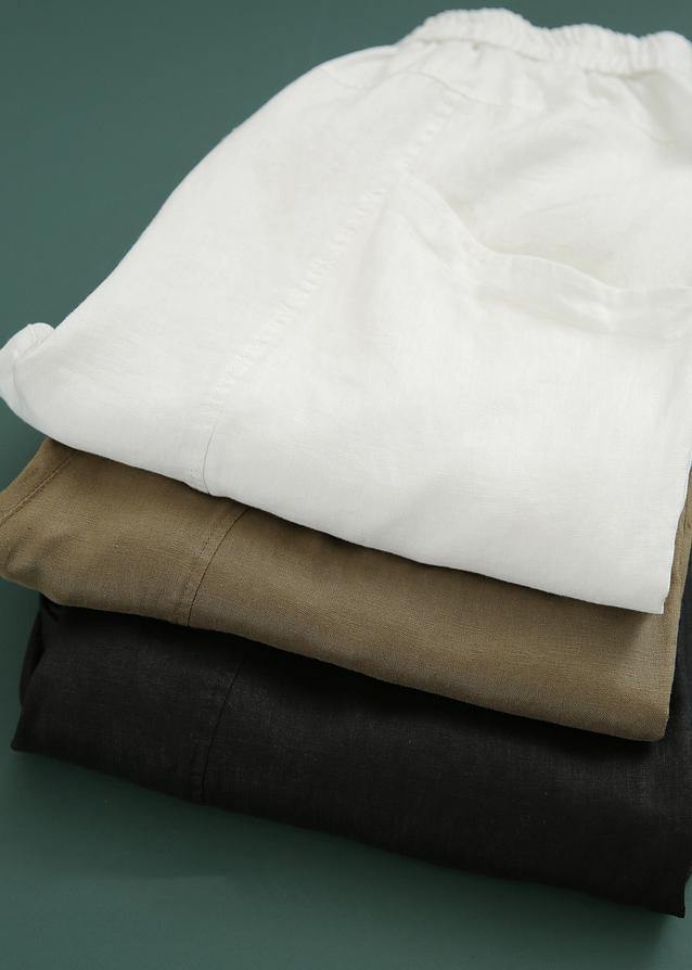 Women Chocolate Elastic Waist Linen Summer Pants