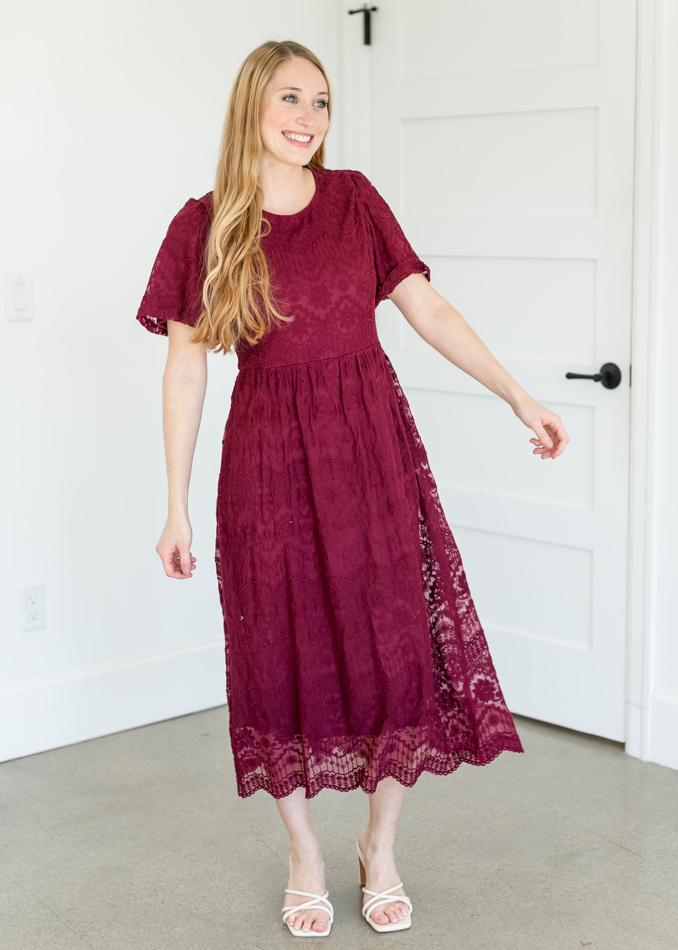Embroidered Lace Midi Dress