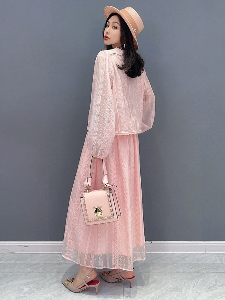 Celine Mesh Puff Sleeves Top & Skirt 2-Piece Set