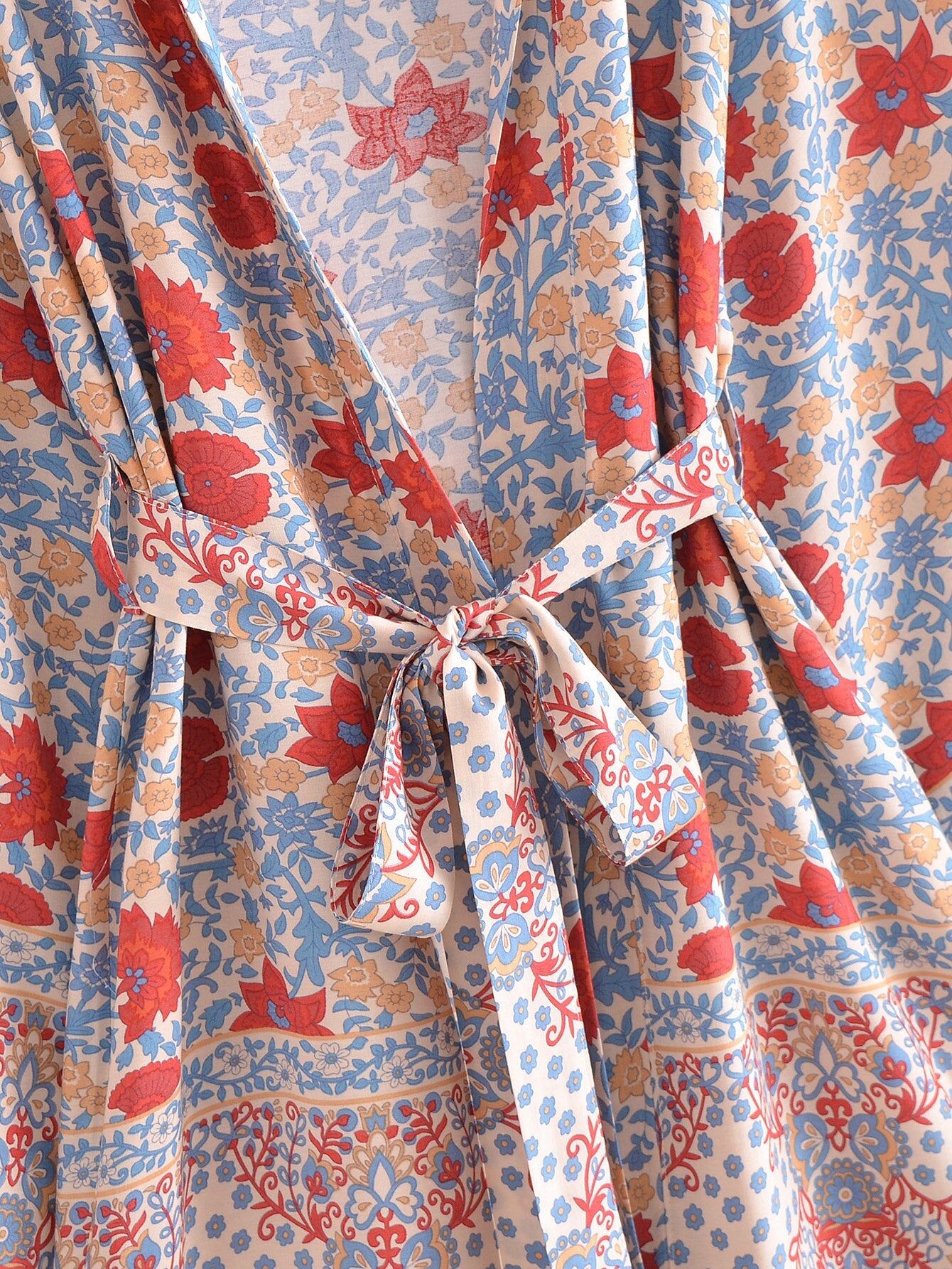 Tranquil Blue Boho Floral Print Short Robe