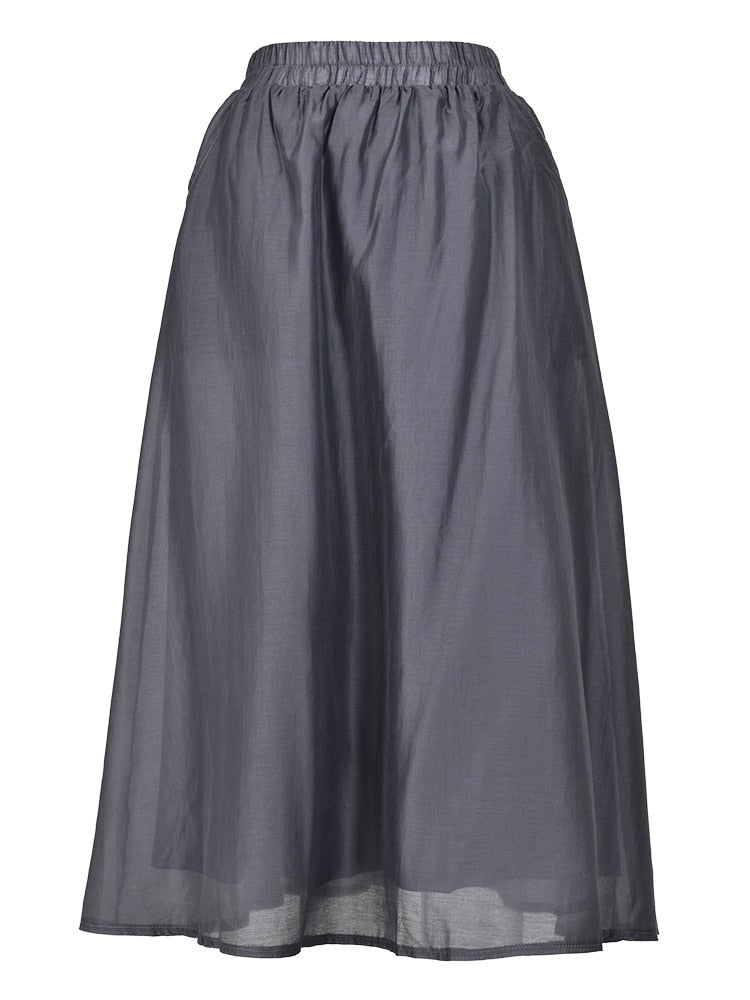 Elegant Lightweight Charcoal Gray 2-Piece Set - Classy Blouse & Long Skirt