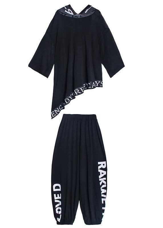 Women's plus size black letters are thin and fashionable early autumn knitted sweater bloomers two-piece suit