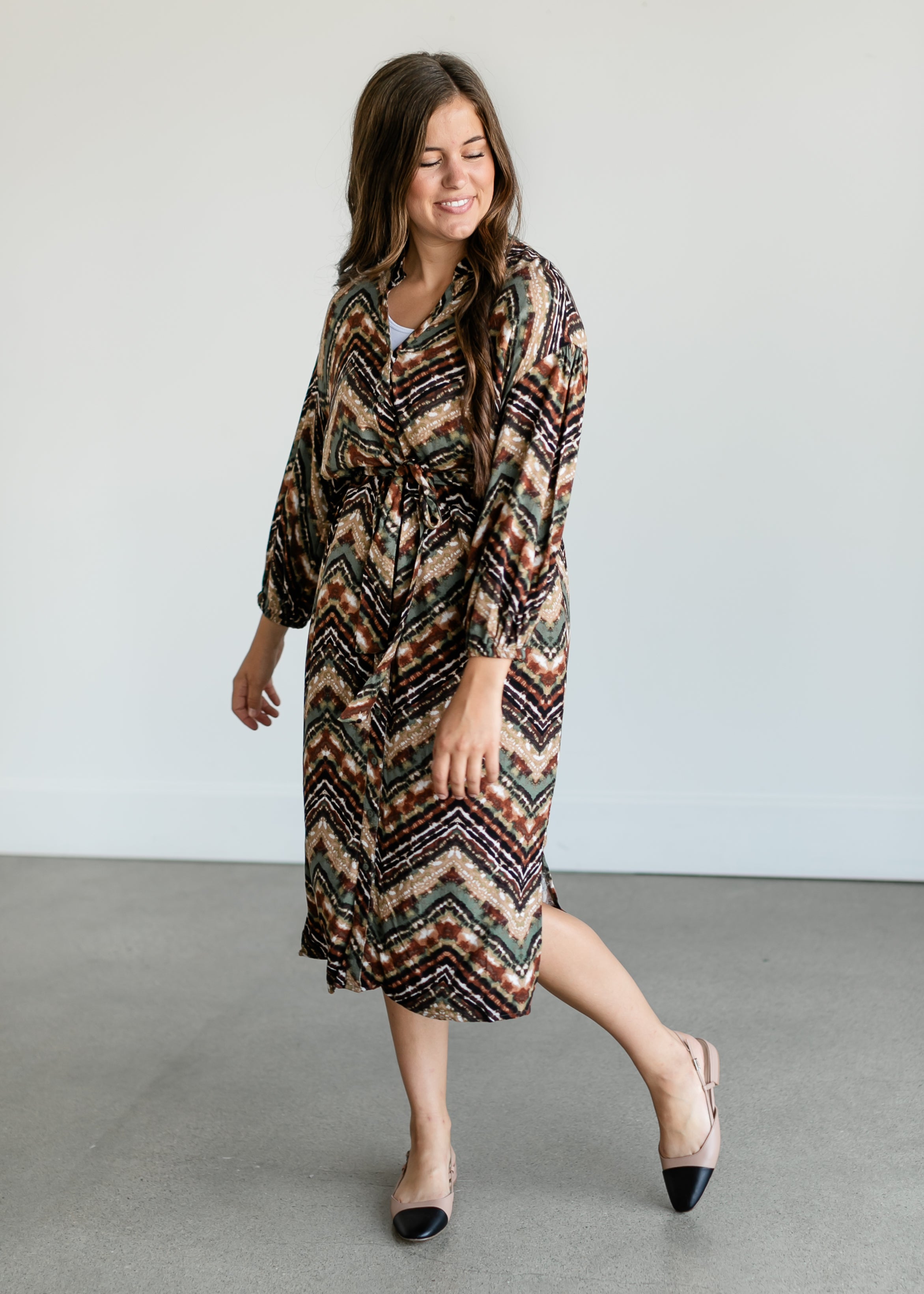 Abstract Chevron Midi Shirtdress - FINAL SALE