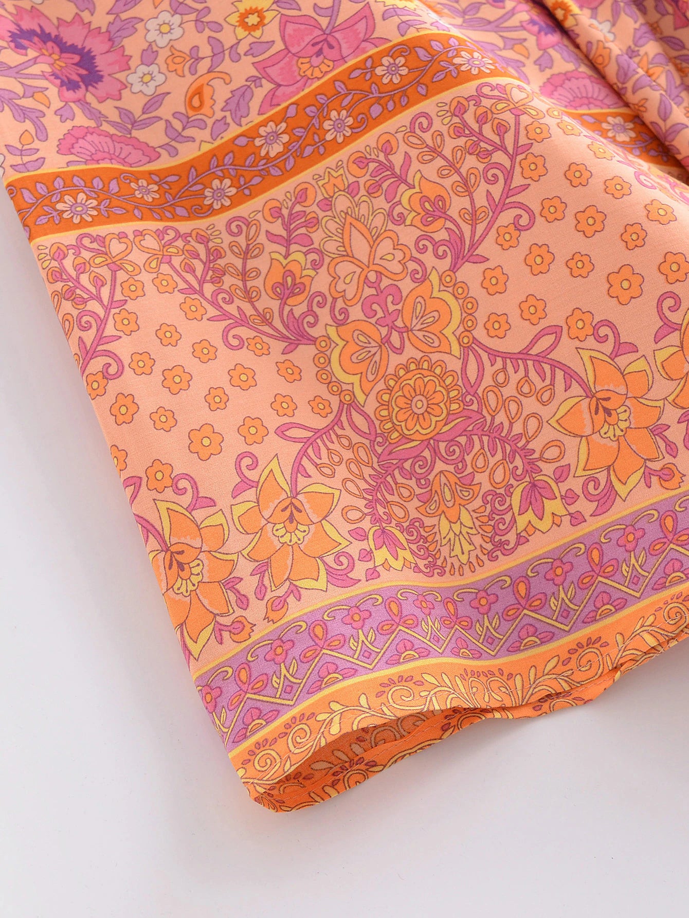 Sweet Orange Boho Floral Print Short Robe