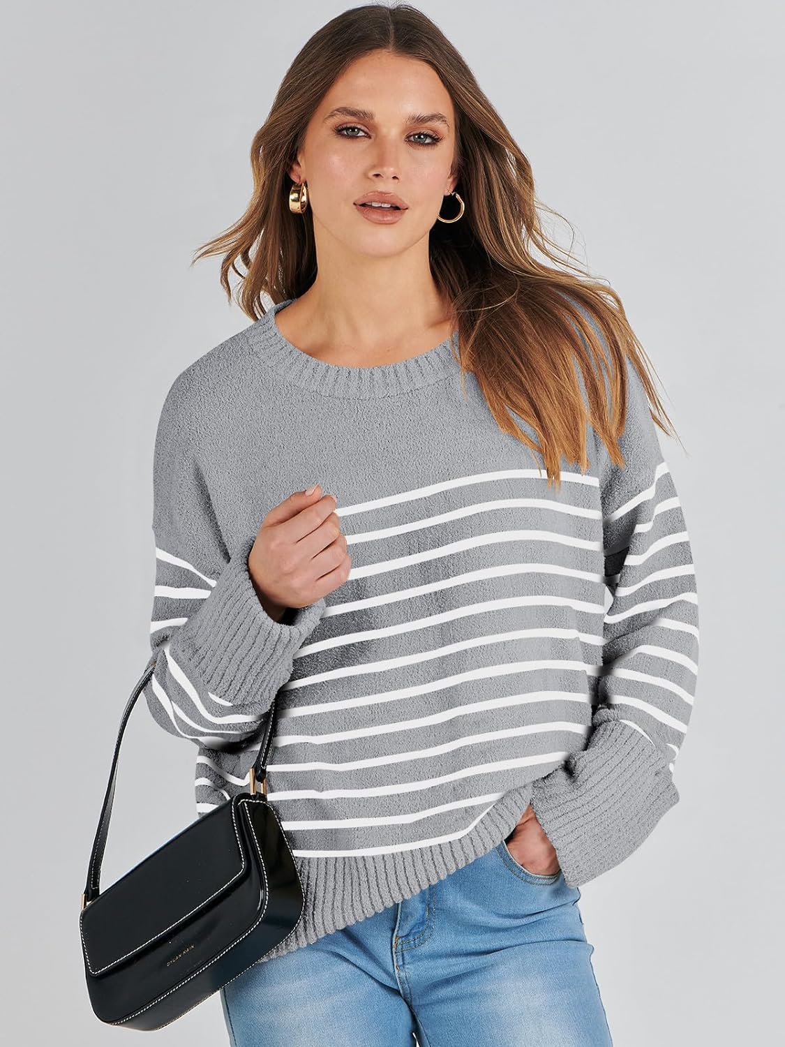 Women's Crewneck Long Sleeve Oversized Fuzzy Knit Chunky Warm Pullover Sweater Top