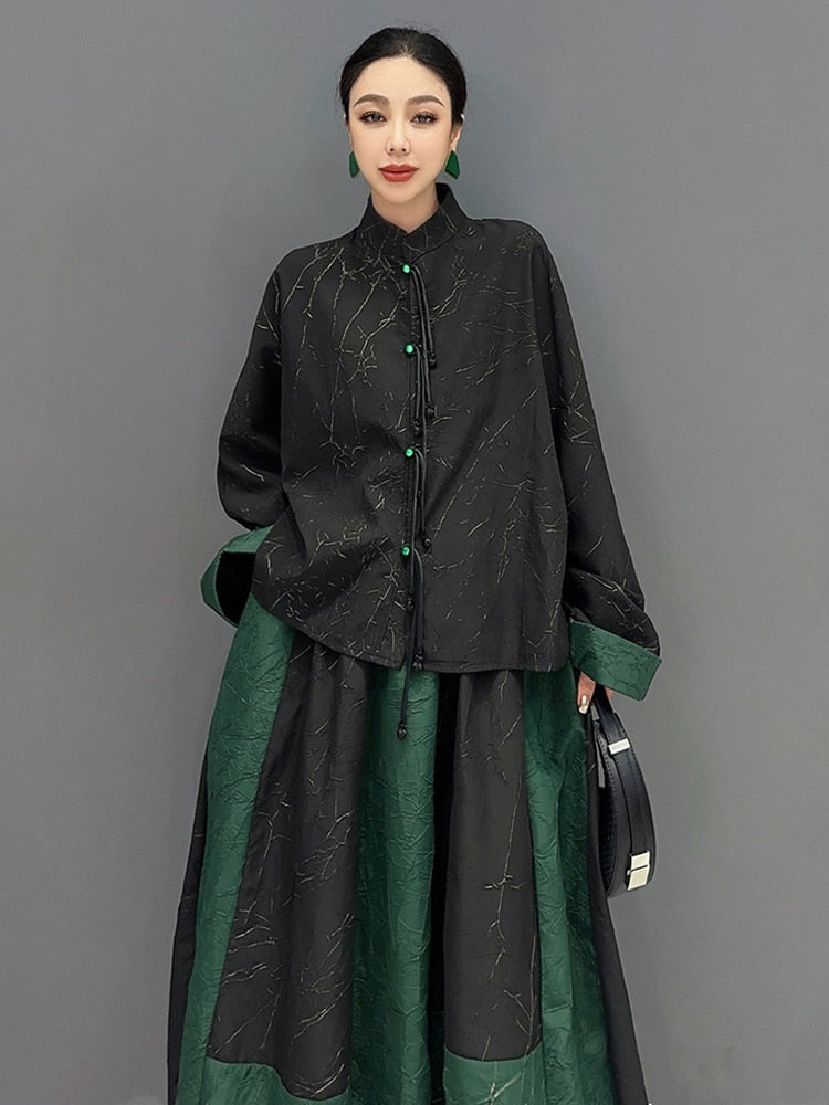 Versatile Casual 2-Piece Set - Long Sleeve Top & Oversized Skirt