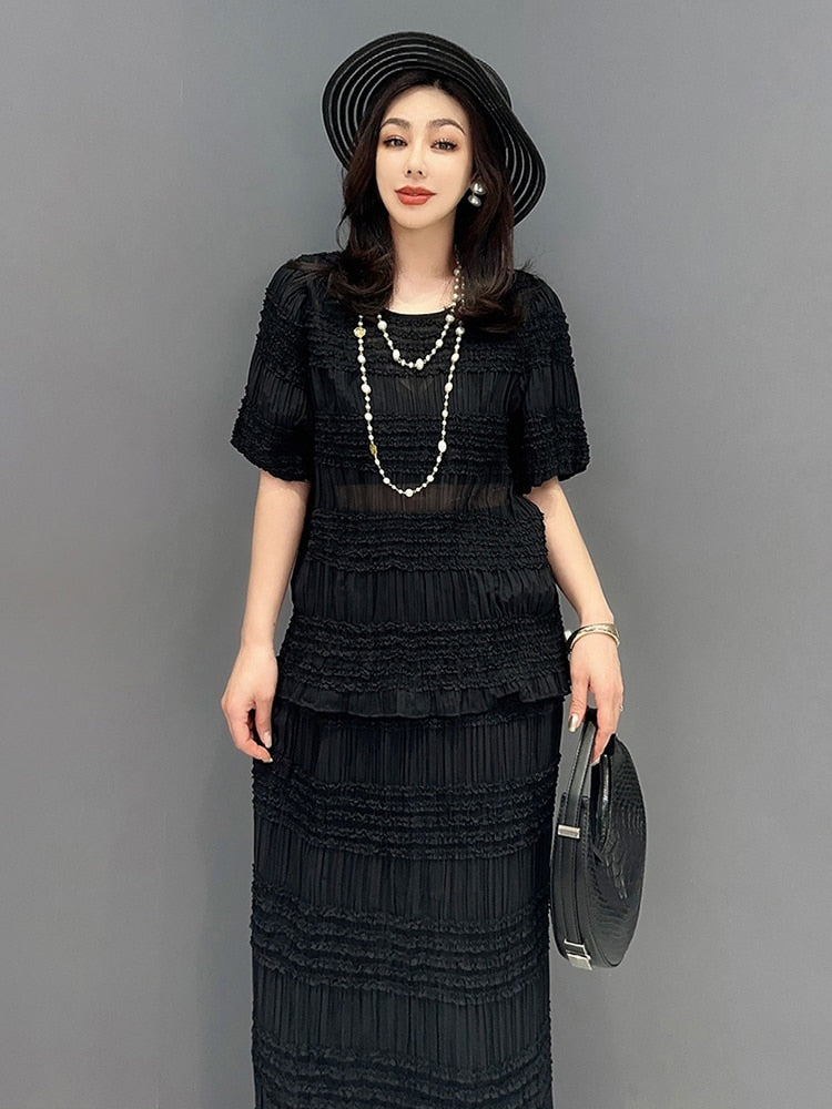 Haute Couture Pleated Top & Skirt 2-Piece Set