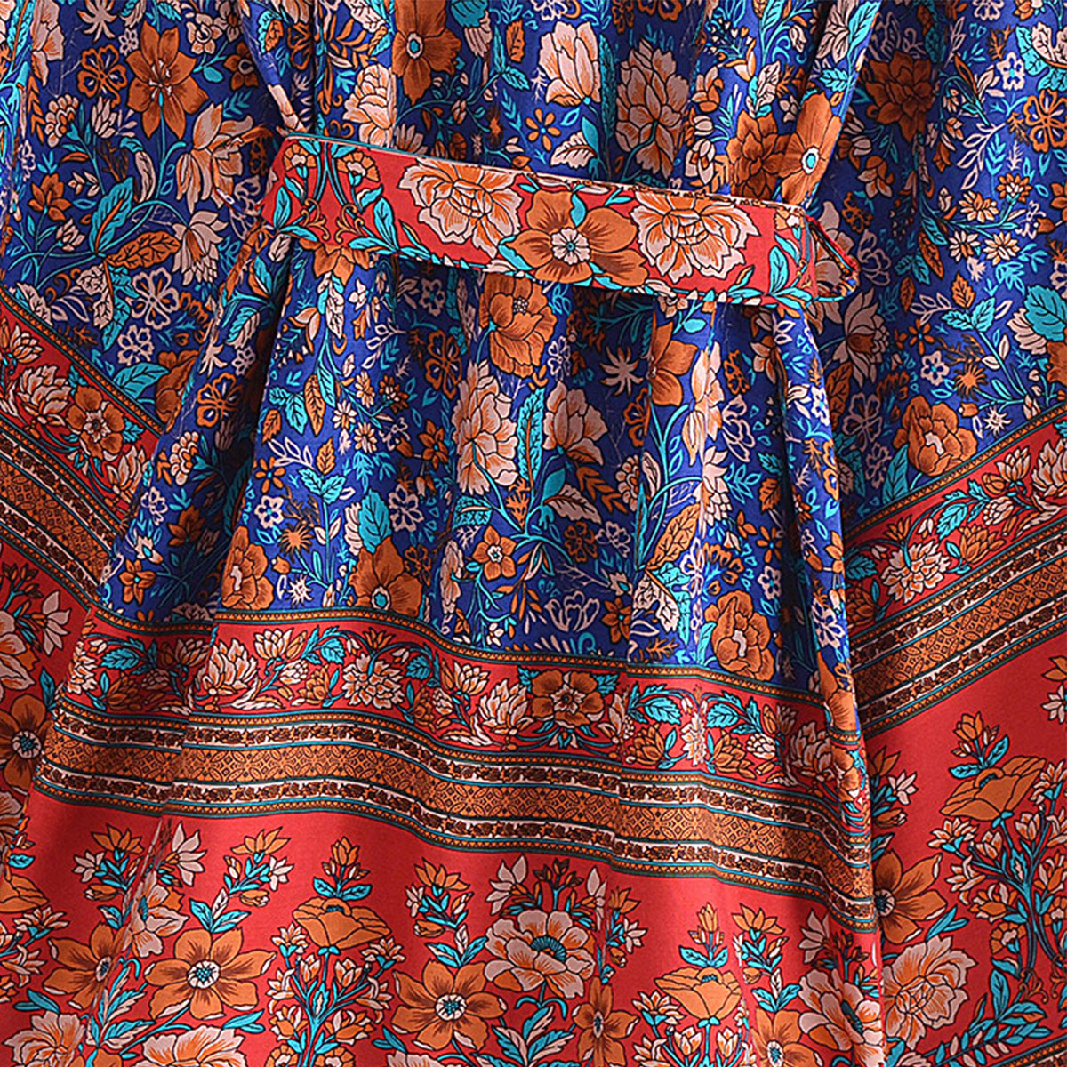 Sapphire Blue Boho Floral Print Short Robe