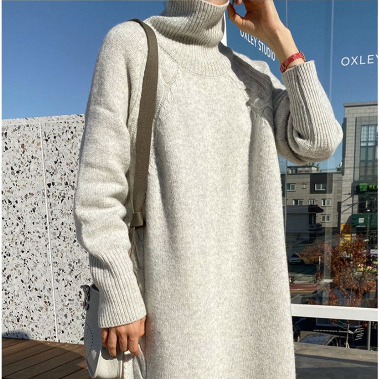 Long Padded Turtleneck Pullover Skirt