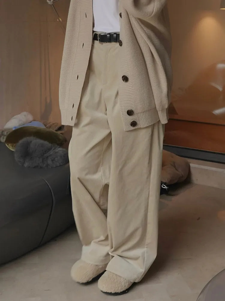 Retro-Inspired High Waist Corduroy Wide Leg Pants