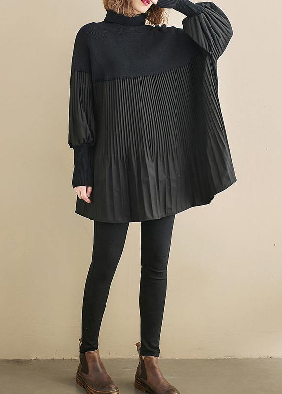 Elegant black clothes For Women high neck Cinched oversized shirts