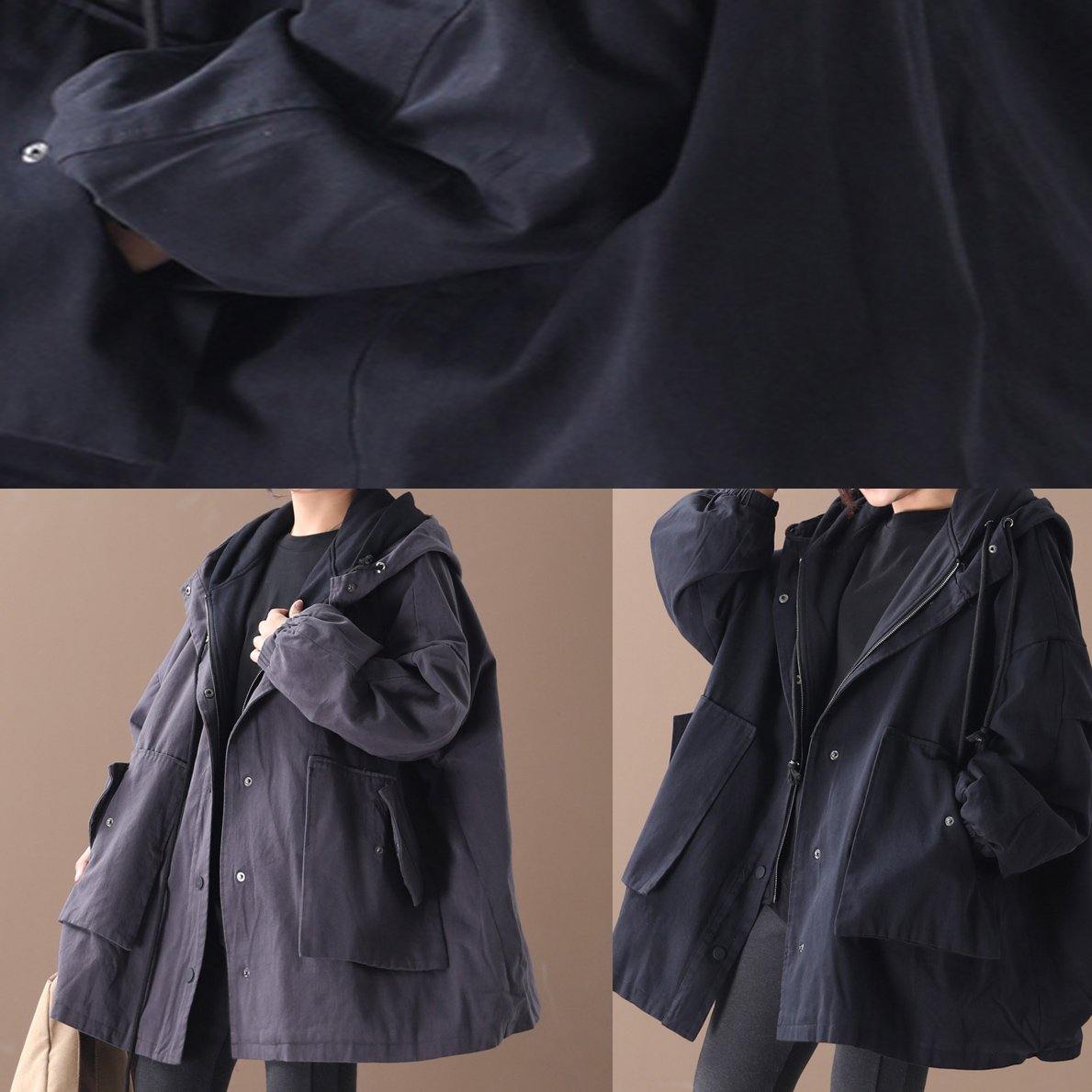 Simple hooded false two pieces Fine Coats Women black Art coat