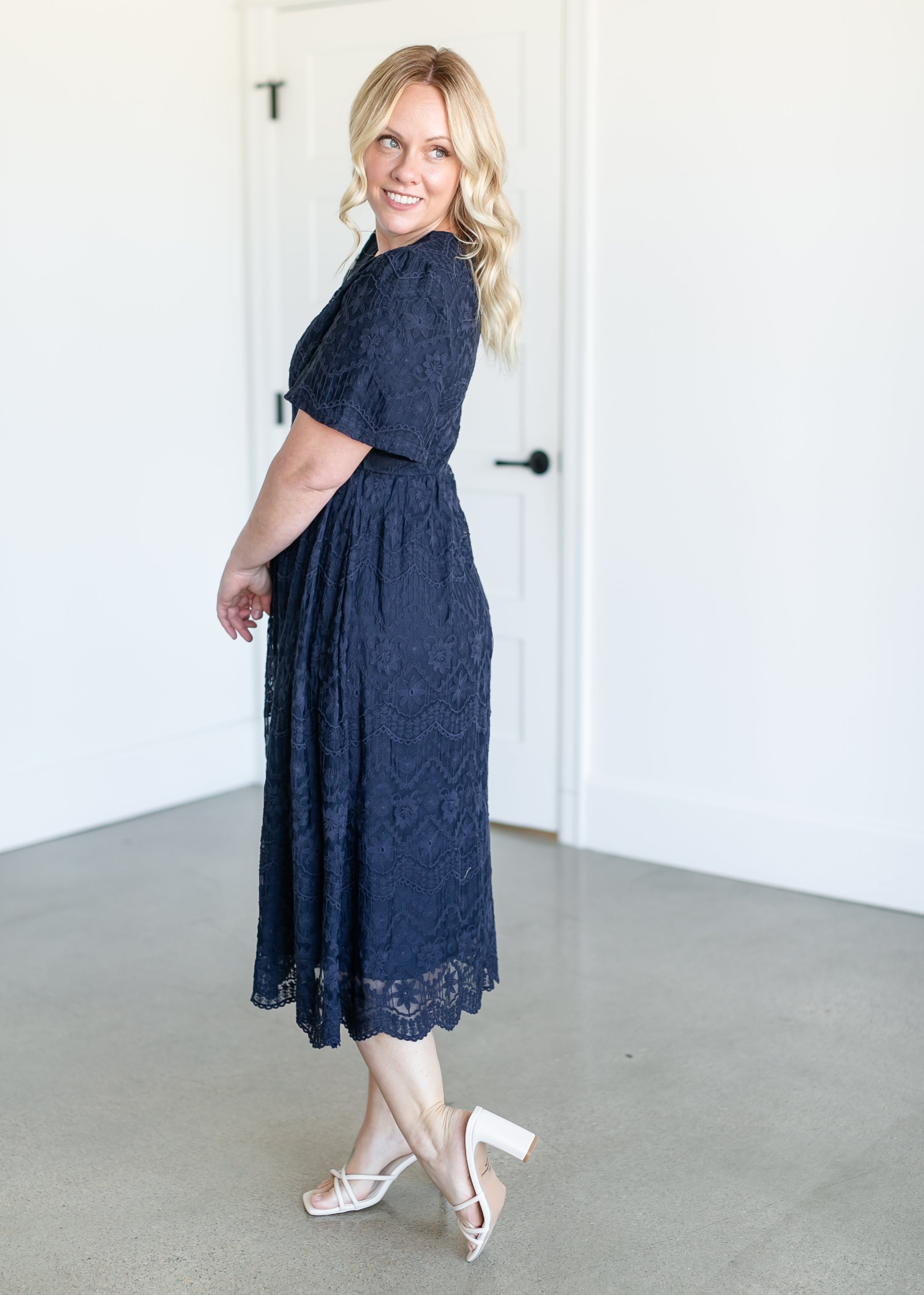 Embroidered Lace Midi Dress