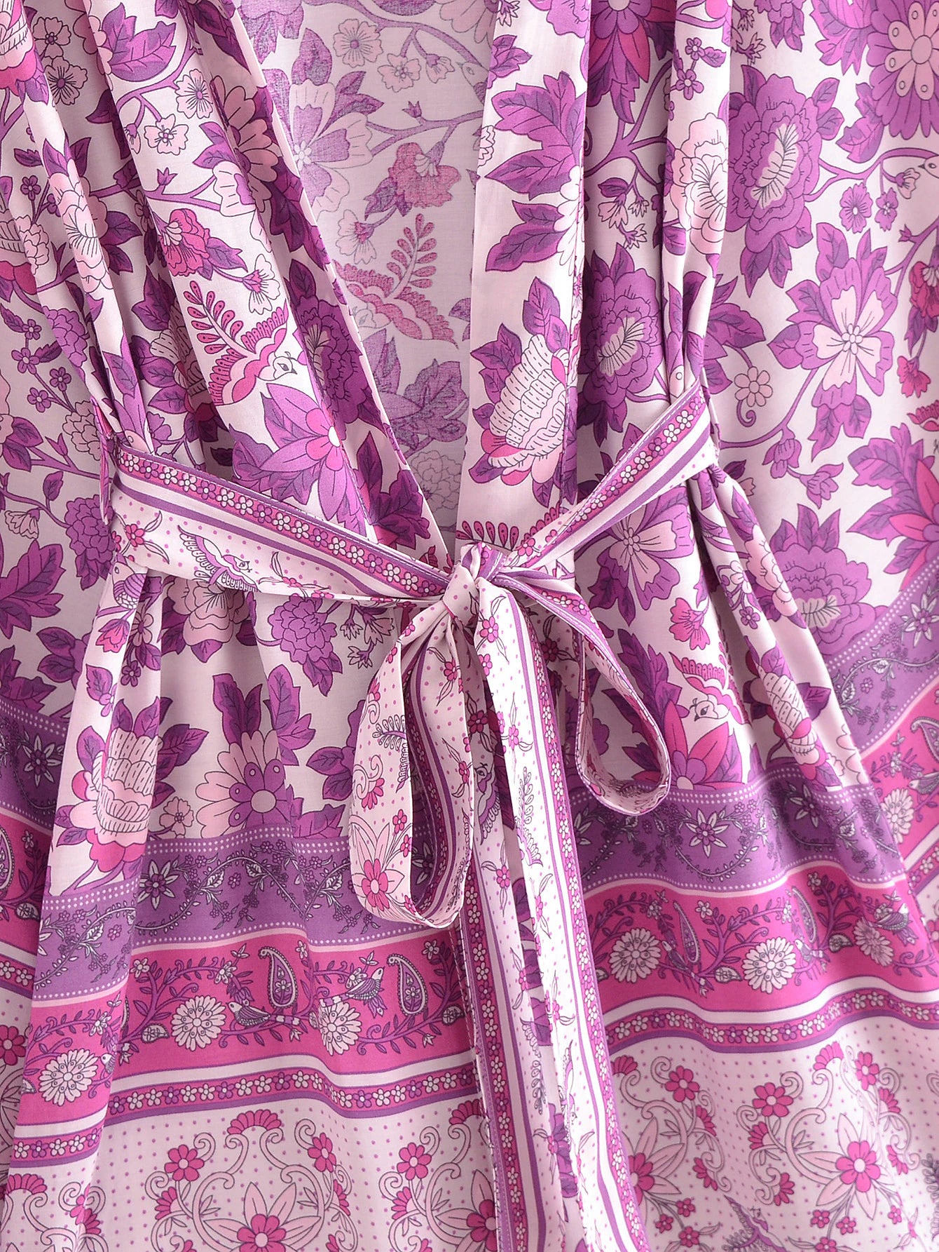 Lavender Lovebirds Boho Floral Print Short Robe