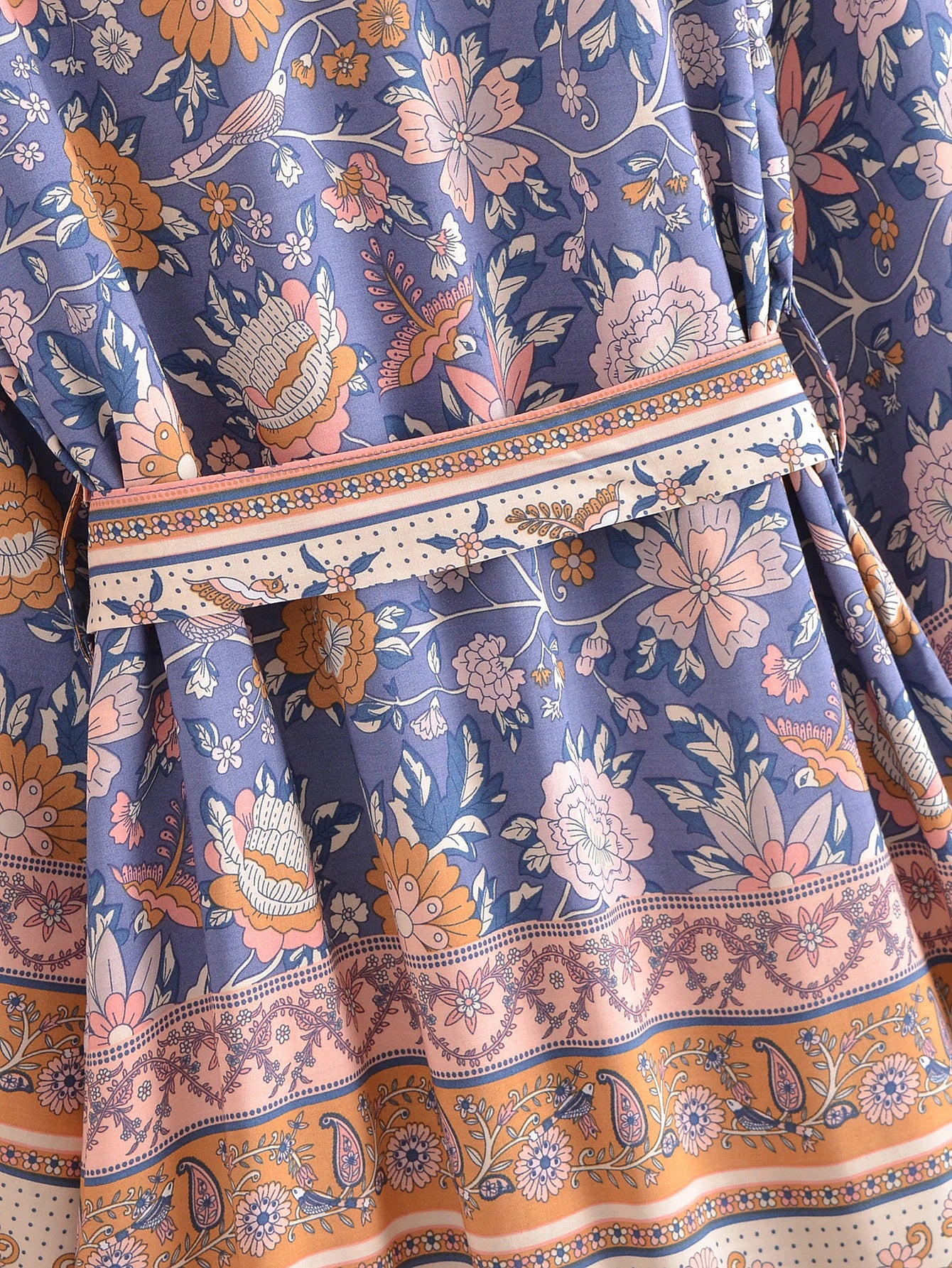 Blue Lovebirds Boho Floral Print Short Robe