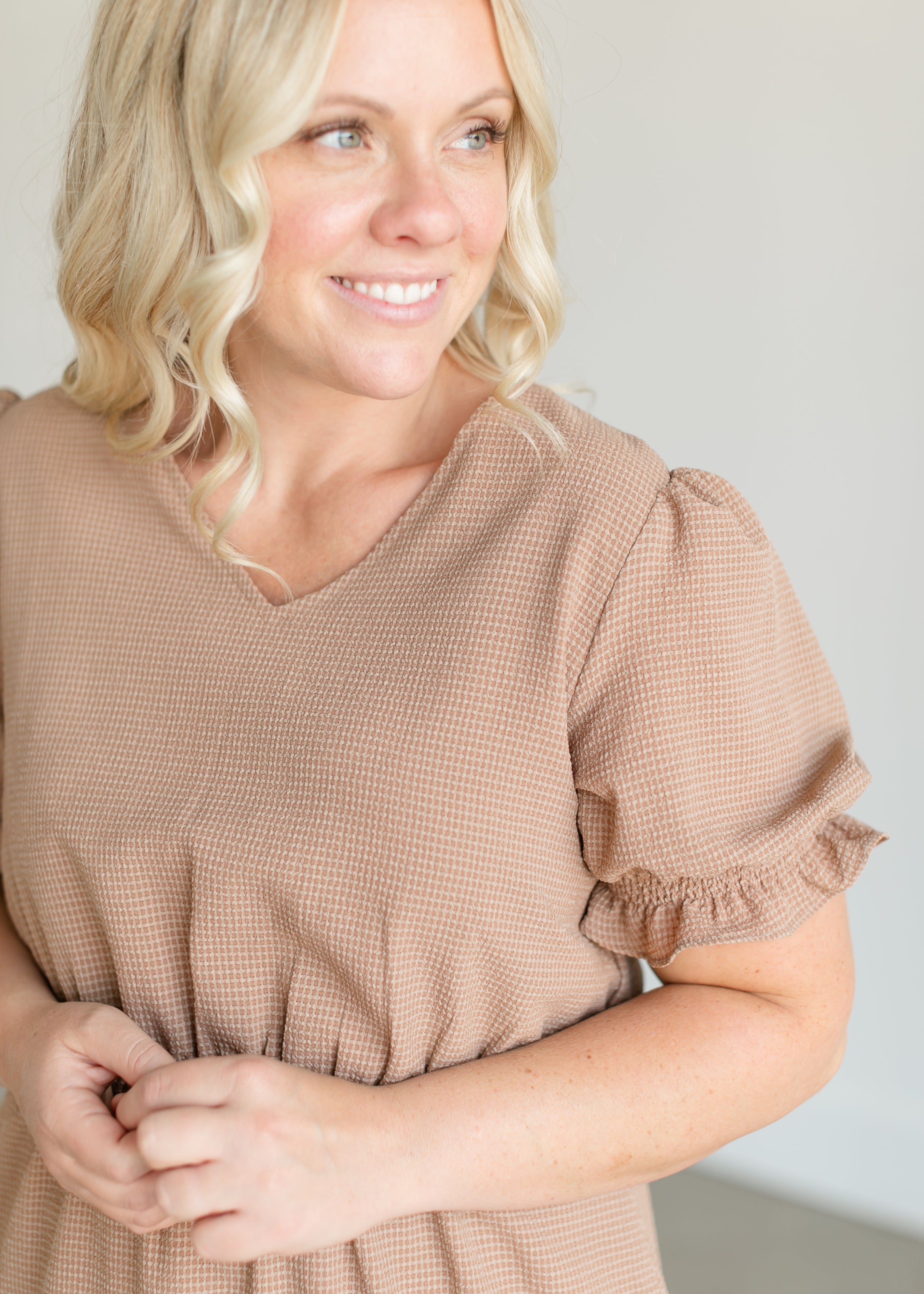 Gingham Tiered V-neck Midi Dress