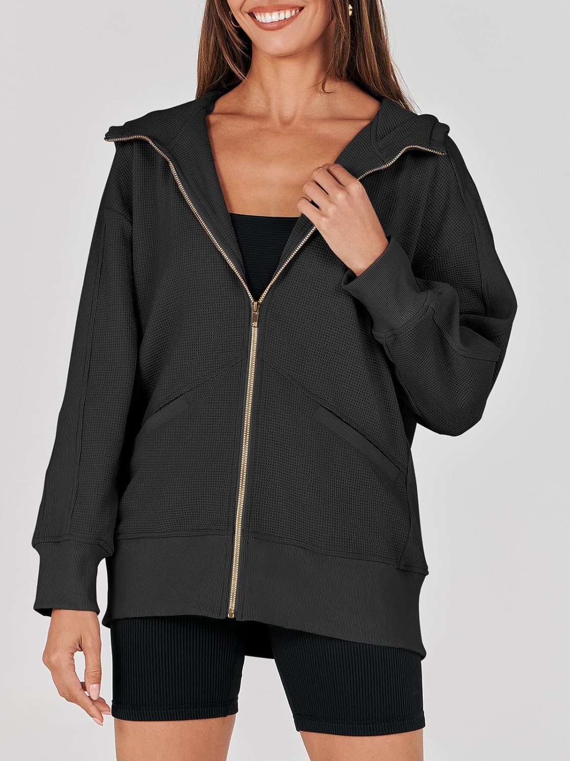 Waffle Knit Casual Jackets Outerwear