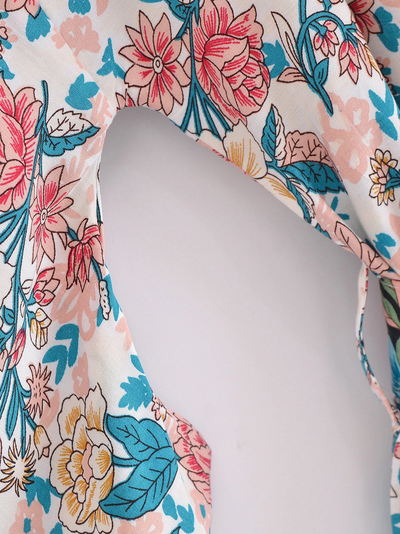 Ivory Sapphire Boho Floral Print Short Robe