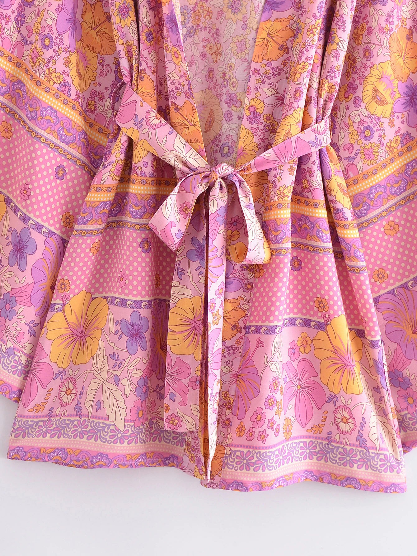 Pink Hibiscus Boho Floral Print Short Robe