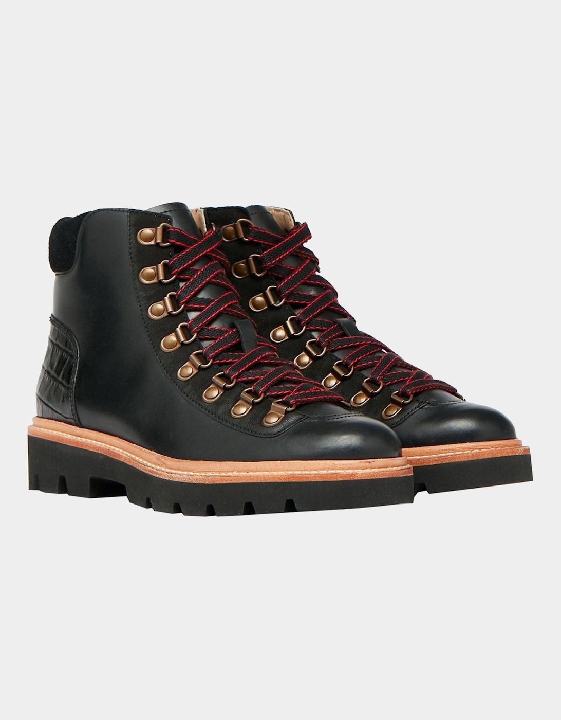 Joules Montrose Leather Lace Up Hiker Boot - Black