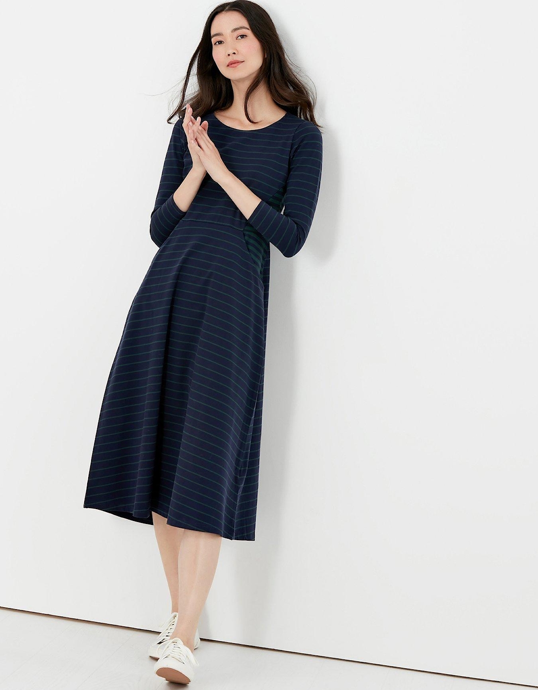 Joules Cassidy Pocket Detail Jersey Midi Dress - Navy/Green