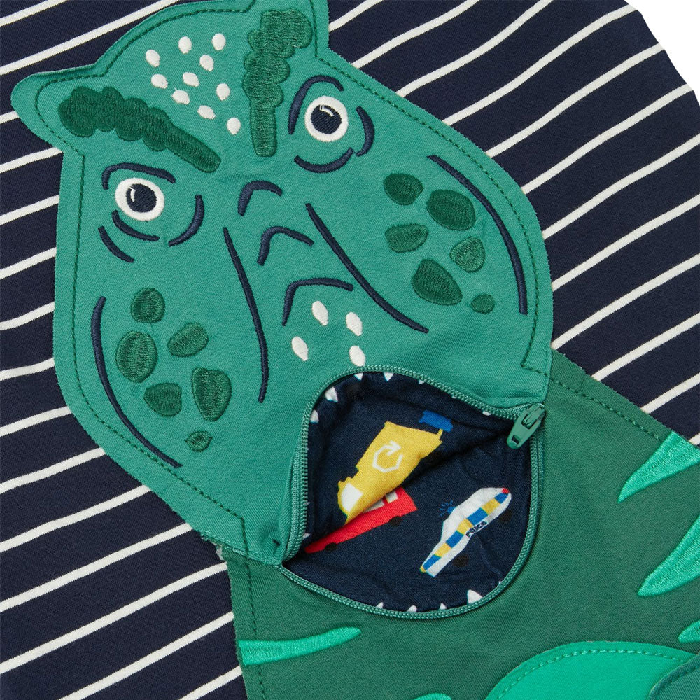 Joules Boys Zipadee Short Sleeve Zip Dinosaur Artwork T-Shirt