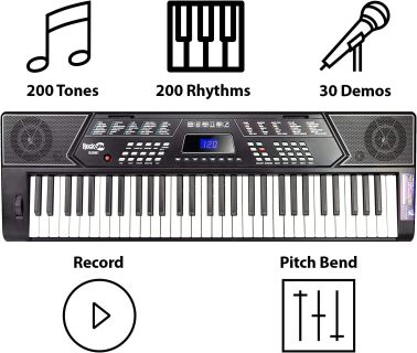 RockJam 61 Key Keyboard Piano With LCD Display Kit, Stand, Bench,  Headphones, Simply App & Keynote Stickers