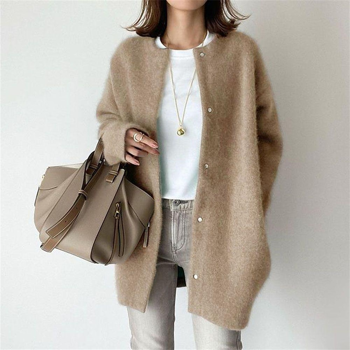 Women's Casual Jacket Fall Winter Wool Blend Regular Coat Windproof Warm Casual Daily Street Jacket Long Sleeve