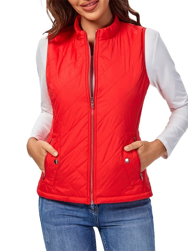 Women's Quilted Vest Crop Sleeveless Winter Coat Lightweight Puffer Gilet Warm Windproof Outerwear with Pockets Zip up Fall Street Casual Jacket