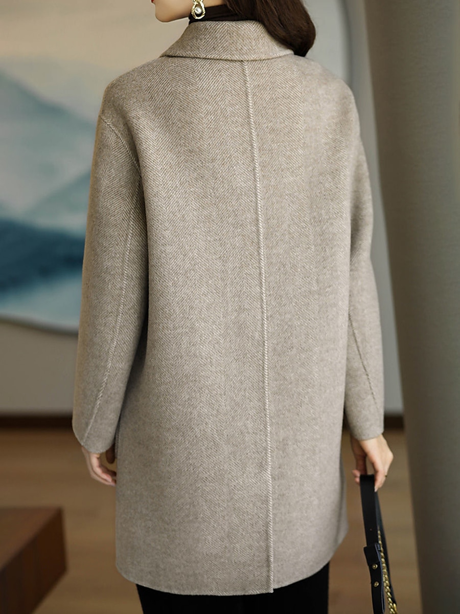 Women's Coat Winter Long Pea Coat Windproof Over Coat with Pockets Maillard Warm Fall Trench Coat Modern Casual Trendy Jacket Long Sleeve