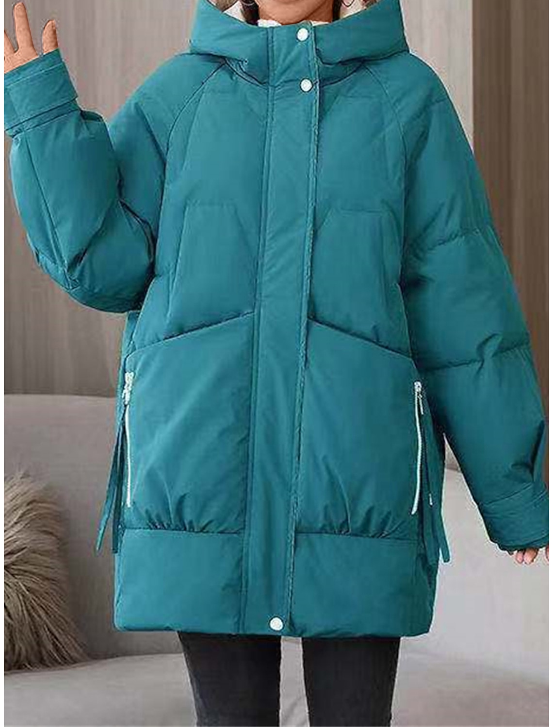 Women's Parka Warm Breathable Outdoor Street Daily Wear Going out Zipper Pocket Zipper Hoodie Fashion Modern Casual Street Style Solid Color Loose Fit Outerwear Long Sleeve