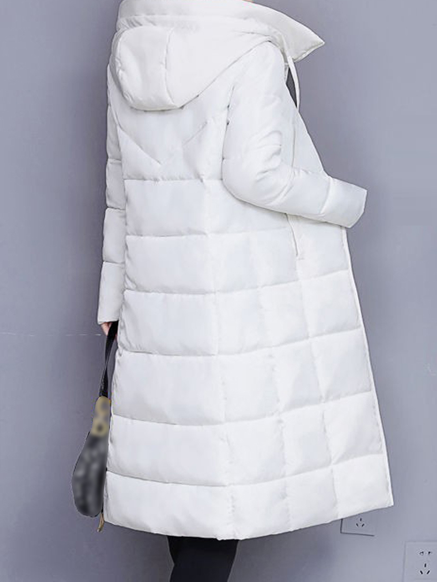 Women's Winter Coat Quilted Jacket Long Puffer Jacket Warm Windproof Parka with Pocket Zipper Hooded Outerwear Long Sleeve
