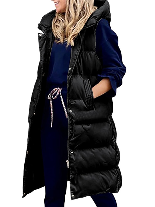 Women's Puffer Jacket Down Vest Vest Windproof Warm Home Street Casual Daily Pocket Single Breasted Hoodie Contemporary Simple Chic & Modern Casual Daily Solid Color Regular Fit Outerwear Sleeveless