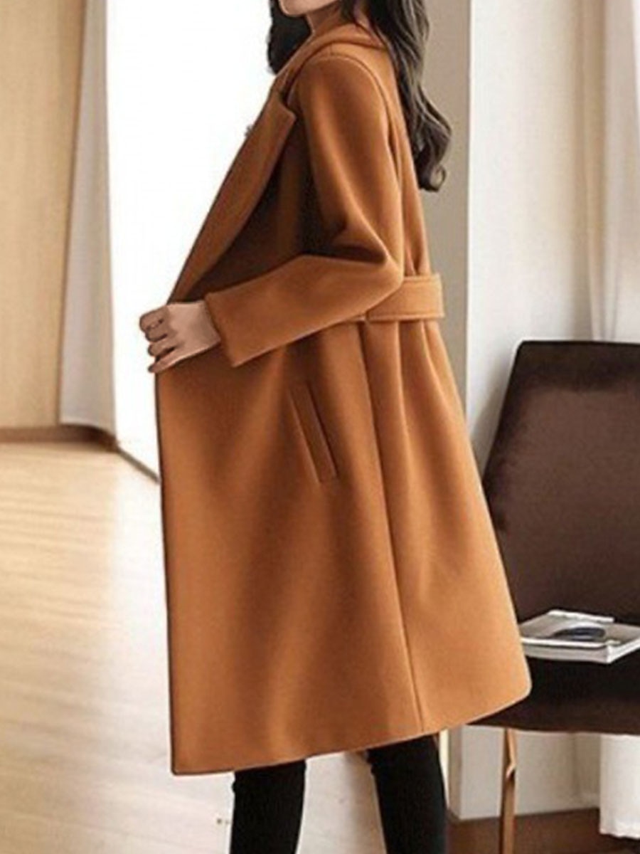 Women's Winter Coat Long Pea Coat Lapel Fall Warm Overcoat Maillard Windproof Warm Outerwear with Pockets Trench Coat Comtemporary Stylish Casual Jacket Long Sleeve