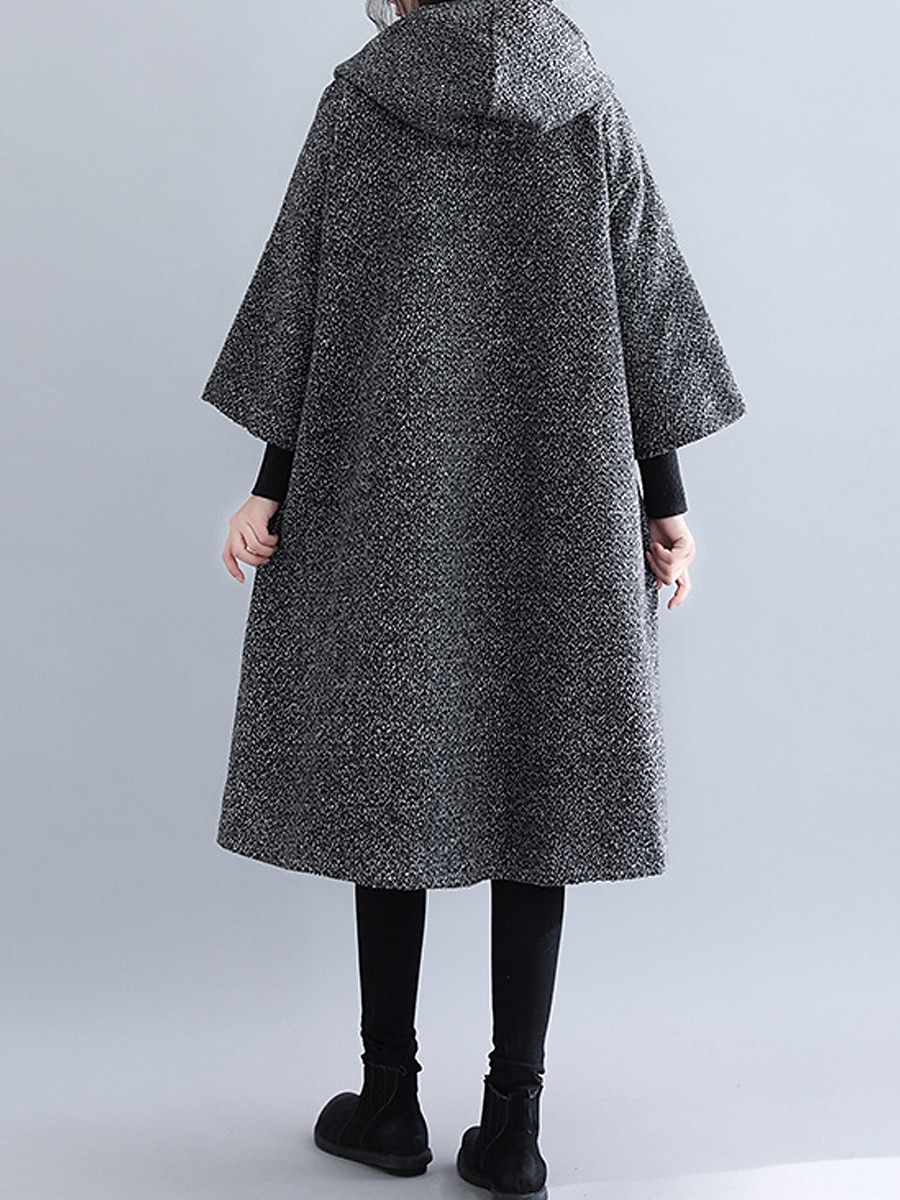 Women's Wool Blend Coat Winter Long Overcoat Single Breasted Pea Coat with Hood Fall Windproof Warm Trench Coat Jacket with Pockets Oversized Fashion Daily Casual Street Outerwear Long Sleeve