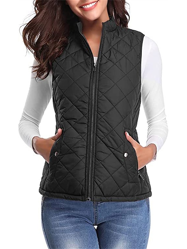Women's Quilted Vest Crop Sleeveless Winter Coat Lightweight Puffer Gilet Warm Windproof Outerwear with Pockets Zip up Fall Street Casual Jacket