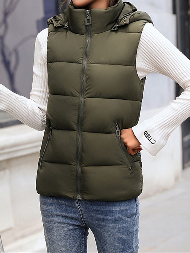 Women's Puffer Vest Fall Winter Crop Vest Lightweight Sleeveless Warm Outerwear Thermal Warm Windproof with Pockets