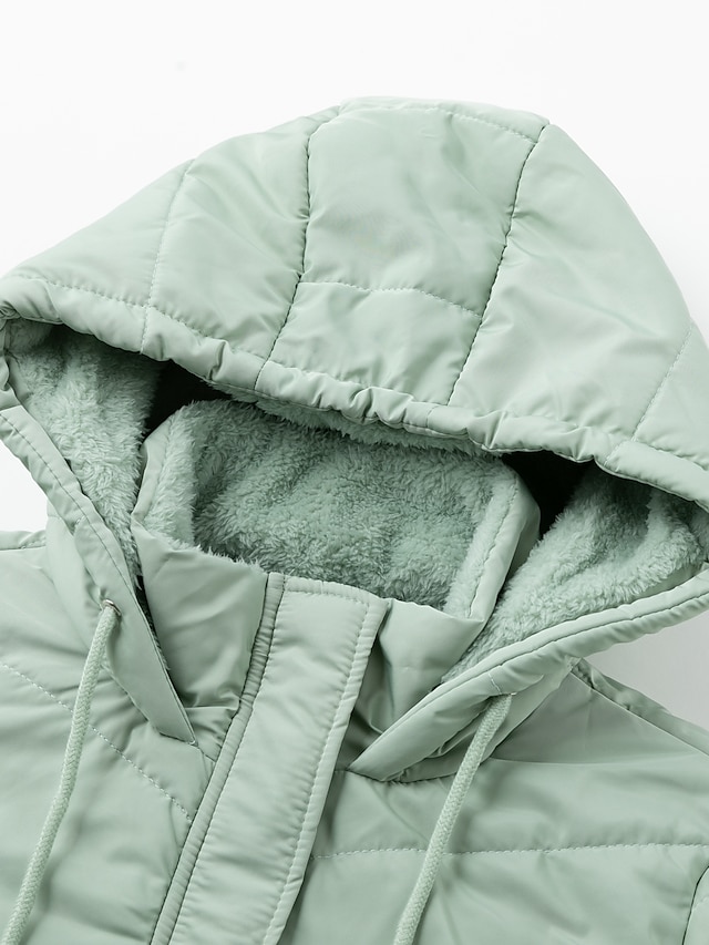 Women's Puffer Jacket Winter Windproof Jacket Winter Coat Comfortable Street Casual Daily Zipper Pocket Hoodie Casual Street Style Plain Regular Fit Outerwear Long Sleeve Winter Fall Green