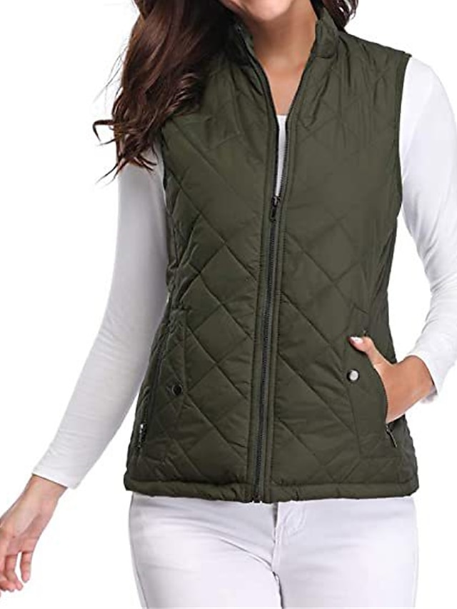 Women's Quilted Vest Crop Sleeveless Winter Coat Lightweight Puffer Gilet Warm Windproof Outerwear with Pockets Zip up Fall Street Casual Jacket