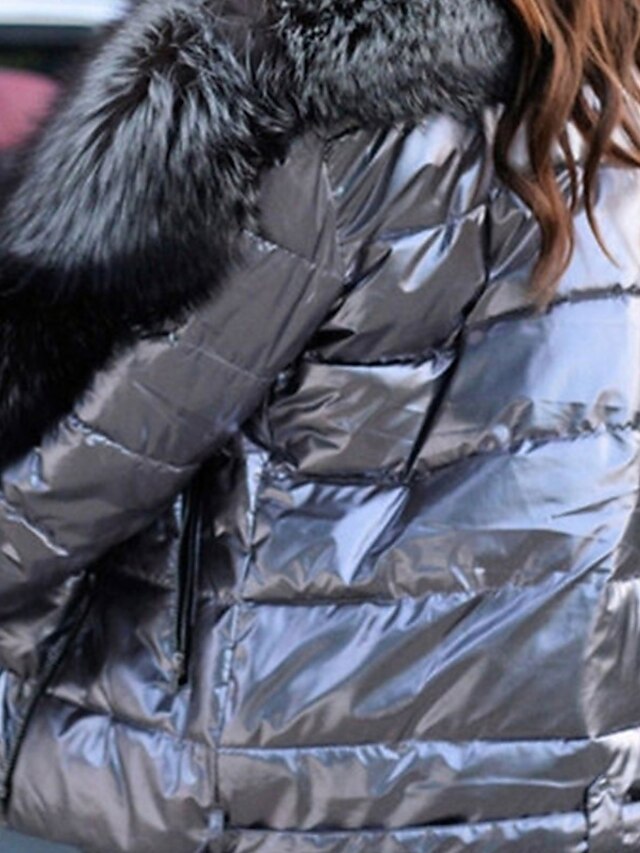 Women's Winter Jacket Winter Coat Parka Warm Comfortable Street Holiday Vacation Going out Patchwork Pocket Fur Collar Zipper Turndown Active Fashion Modern Street Style Solid