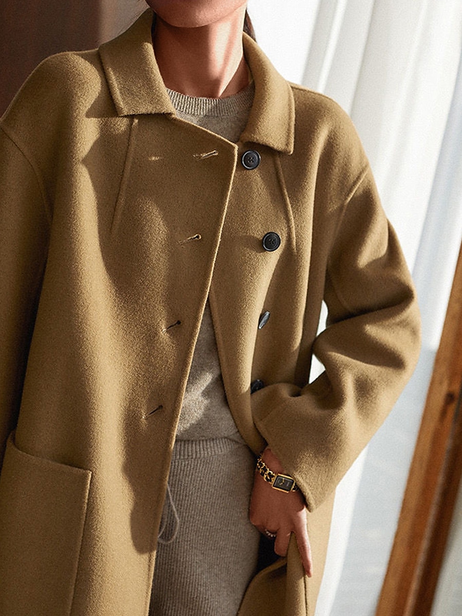 Women's Wool Blend Coat Winter Coat Long Pea Coat Fall Single Breasted Overcoat with Pockets Windproof Warm Trench Coat Casual Jacket Long Sleeve