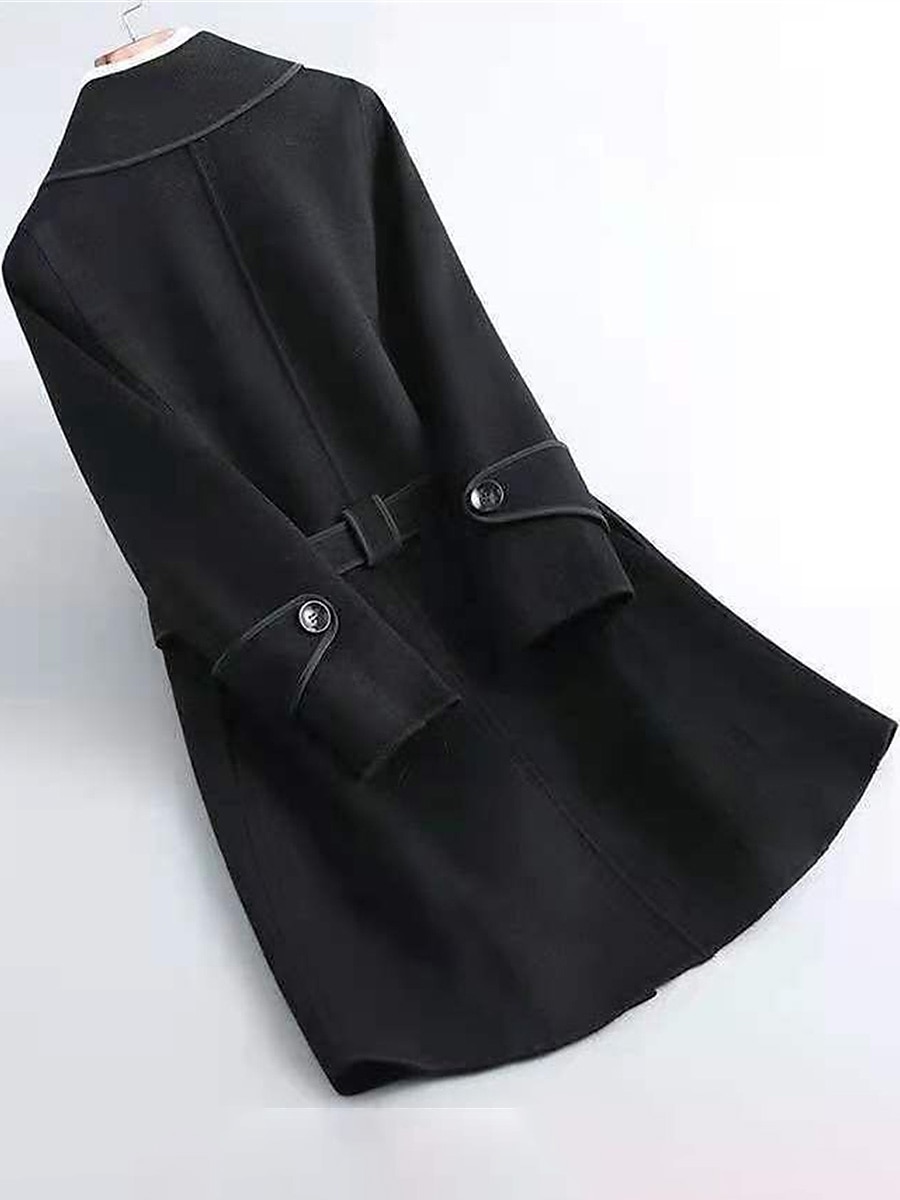 Women's Wool Blend Fall Long Pea Coat Fall Winter Maillard Lapel Collar Overcoat with Belt Thermal Warm Windproof Stylish Contemporary Modern Style Jacket Long Sleeve