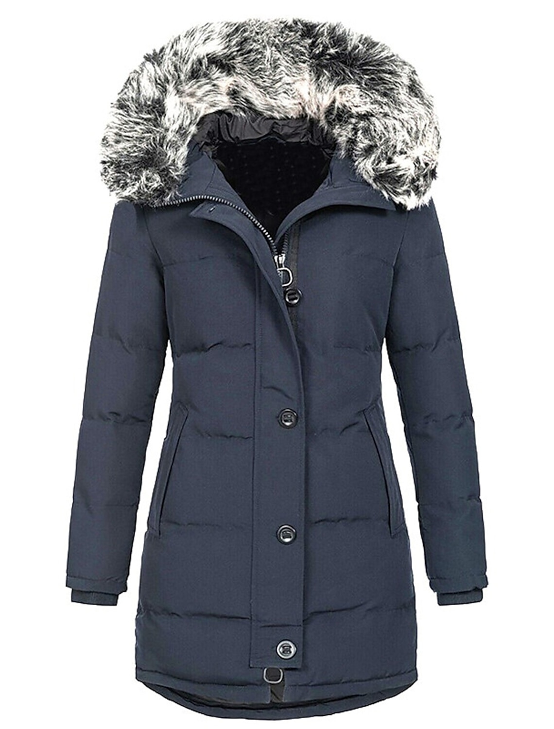 Women's Parka Thicken Puffer Jacket Fleece Winter Coat with Fur Collar Fall Warm Windproof Hooded Jacket Stylish Casual Street Jacket with Pockets Long Sleeve