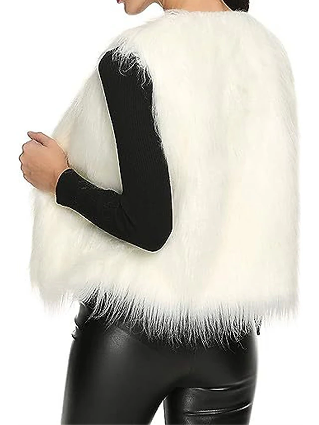 Women's Faux Fur Vest Mink Fur Vest Winter Fleece Gilet Fall Windproof Warm Sleeveless Coat Open Front Jacket Outerwear White Ice Cream